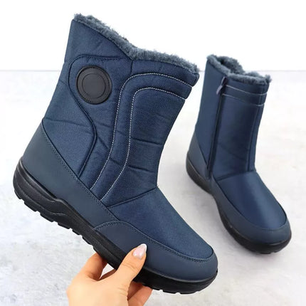 Women's flat insulated snow boots, navy blue, Potocki SU33310