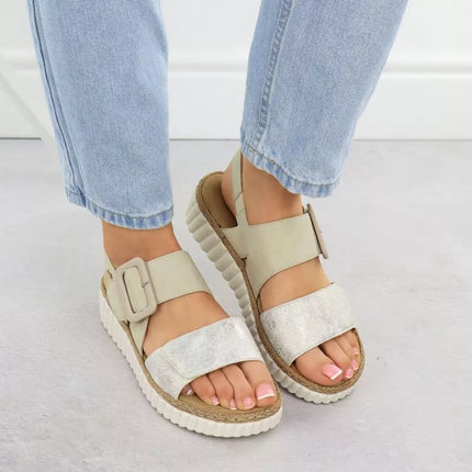 Moteriški smėlio spalvos platforminiai sandalai Rieker 69260-60