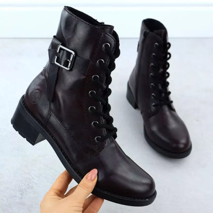 Women's burgundy ankle boots with buckle Rieker 75431-35