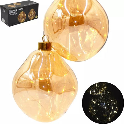 STIKLINIS LAŠAS RUTULYS (2 VNT.) SU LED, 12 CM, AUKSO SPALVOS