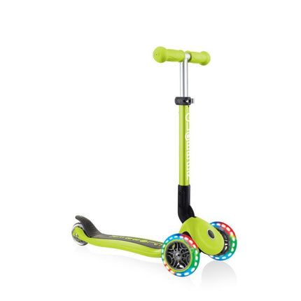 Globber sulankstomas 3 ratų paspirtukas su lemputėmis Lime Green Jr 437-106