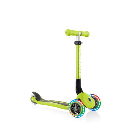 Globber sulankstomas 3 ratų paspirtukas su lemputėmis Lime Green Jr 437-106