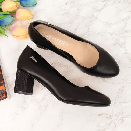 Sergio Leone W SK314A juodi zomšiniai bateliai ant dekoratyvinio blokinio kulno