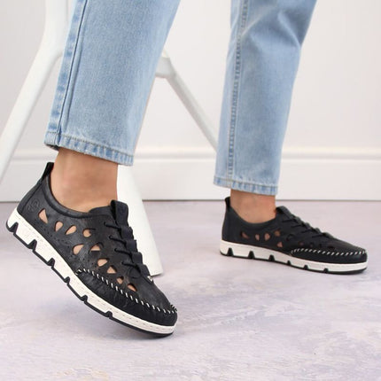 Rieker W RKR652 tamsiai mėlyni atviri odiniai batai