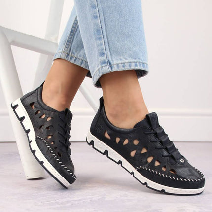 Rieker W RKR652 tamsiai mėlyni atviri odiniai batai